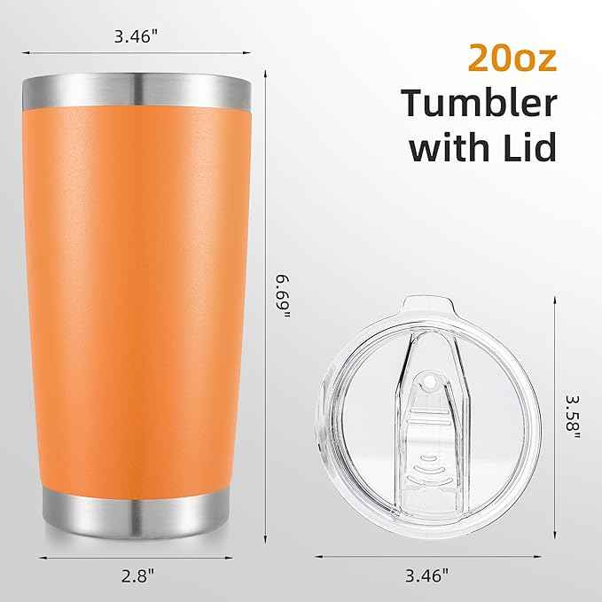 20 oz Tumbler with Lid Stainless Steel Insulated Tumblers Double Wall Vacuum Coffee Mug Powder Coated Tumbler Cups for Cold and Hot Drinks, Orange, 1 pack