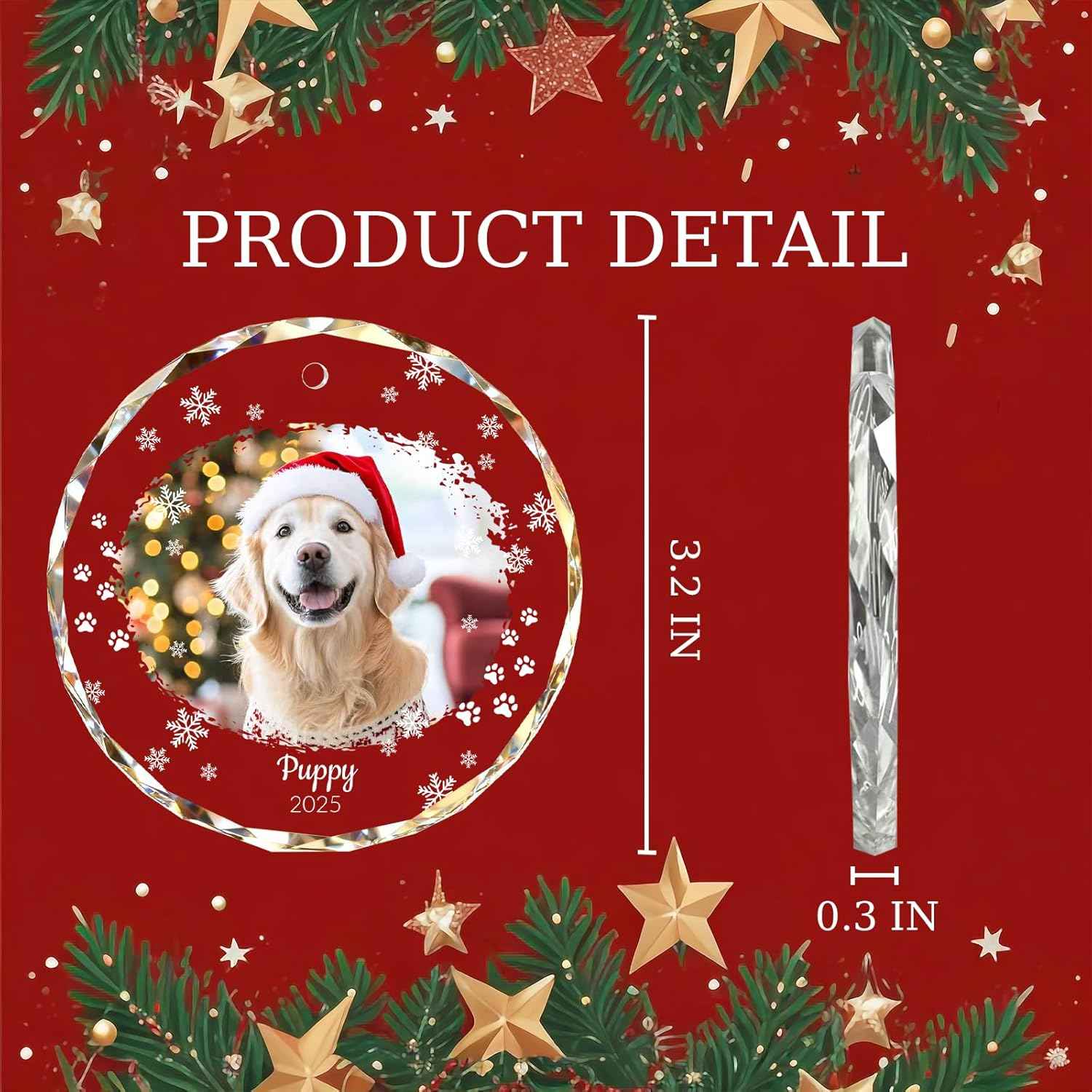 Custom Dog Photo Crystal Glass Christmas Ornament 2025 - Personalized Pet Picture Ornaments for Christmas Tree,Perfect Keepsake Gift for Family, Dad, Mom, Him, Her, Couple