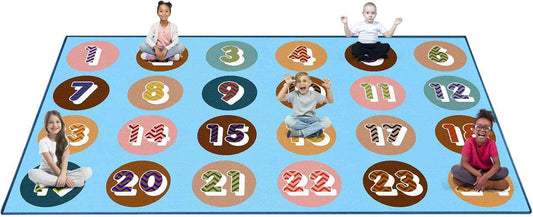 Booooom Jackson Pastel Number Seating Classroom Rug for Kids Room Seating Décor, 7'54''x13'12'' Large Preschool Carpet Seating Rug for Teaching and Playroom, Non-Slip Rubber Backing（Blue）