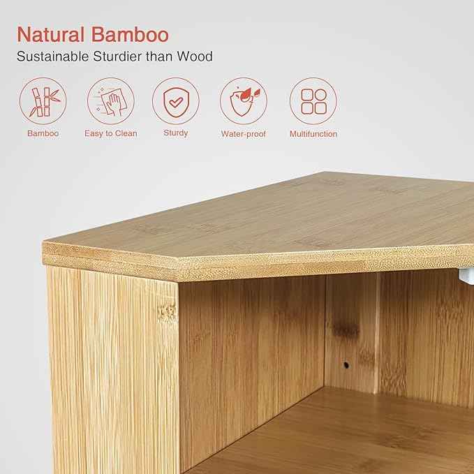 Goozii Bamboo Corner Bread Box for Kitchen Counter, 2 Tier Bread Keeper Wooden Round, Farmhouse Bread Storage Bin for Kitchen Countertop, Counter Organizer for Bread, Cup, Fruit, Spice, Snack