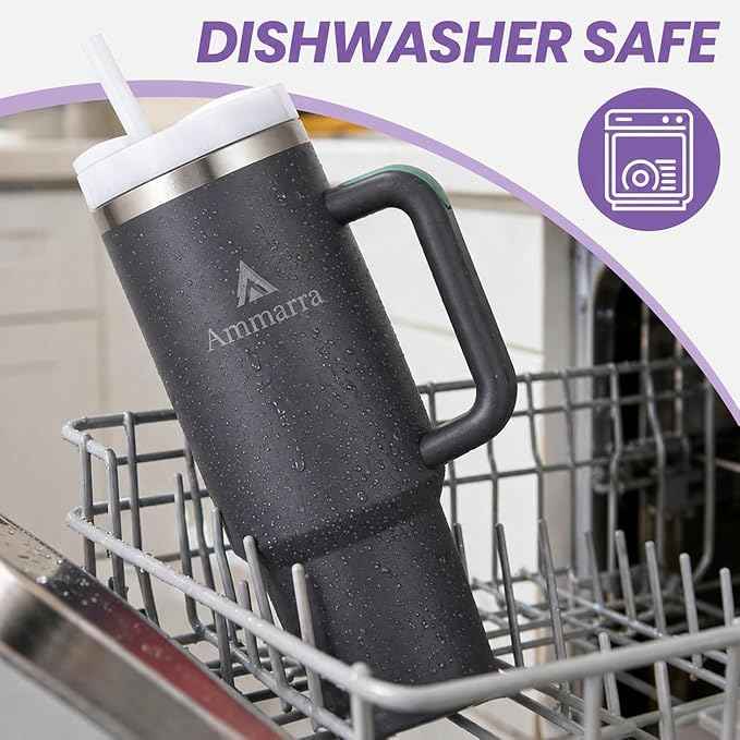 40oz Stainless Steel Vacuum Insulated Tumbler with Handle and Straw, Large Capacity Insulated Cup (Gray)