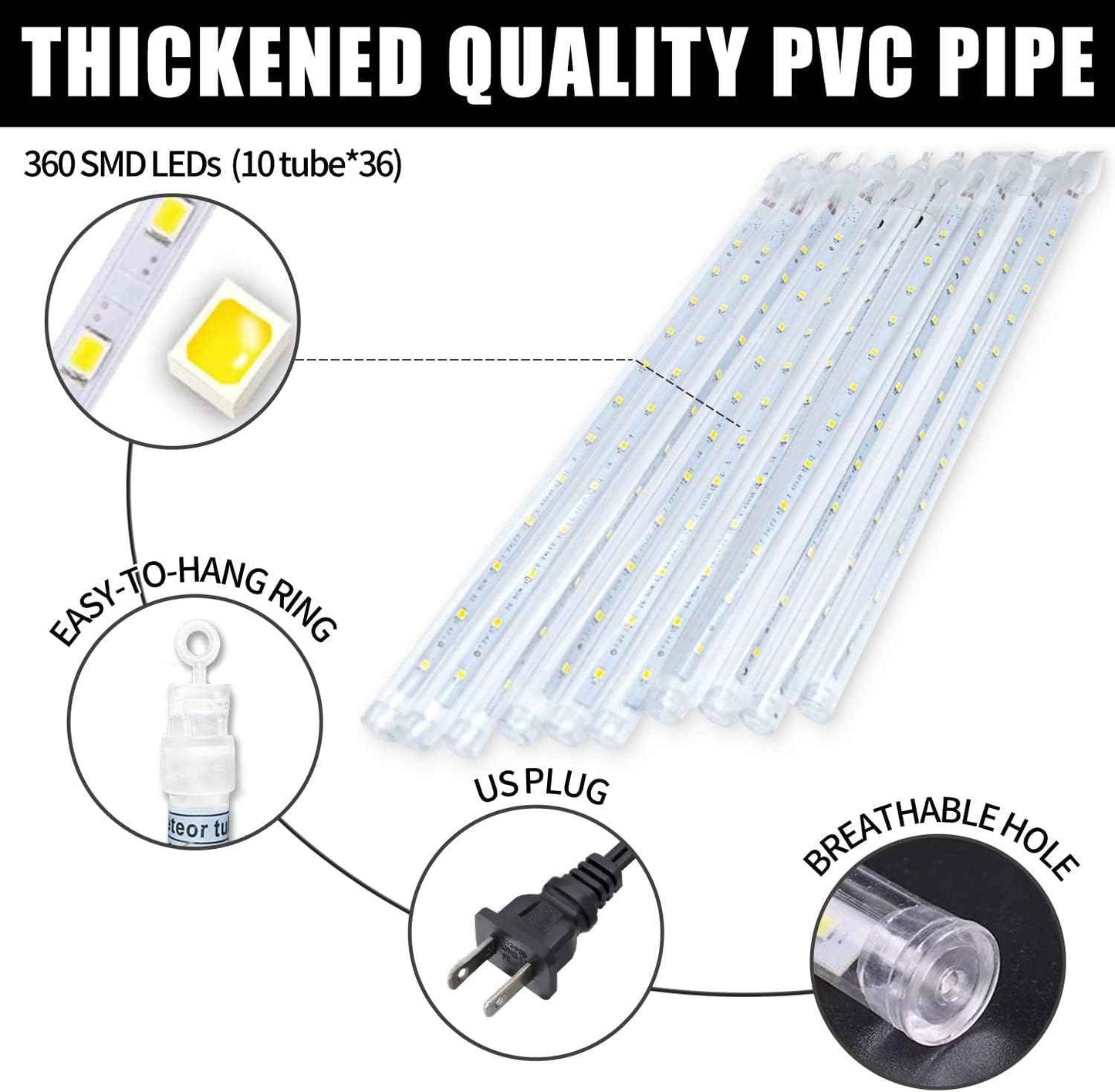 Christmas Red Meteor Shower Lights Outdoor - 12 Inch 10 Tube 360 LED High Brightness Falling Rain Icicle Cascading Lights for Xmas Halloween Tree Eaves Patio Decor (Can Connect 100 Sets)