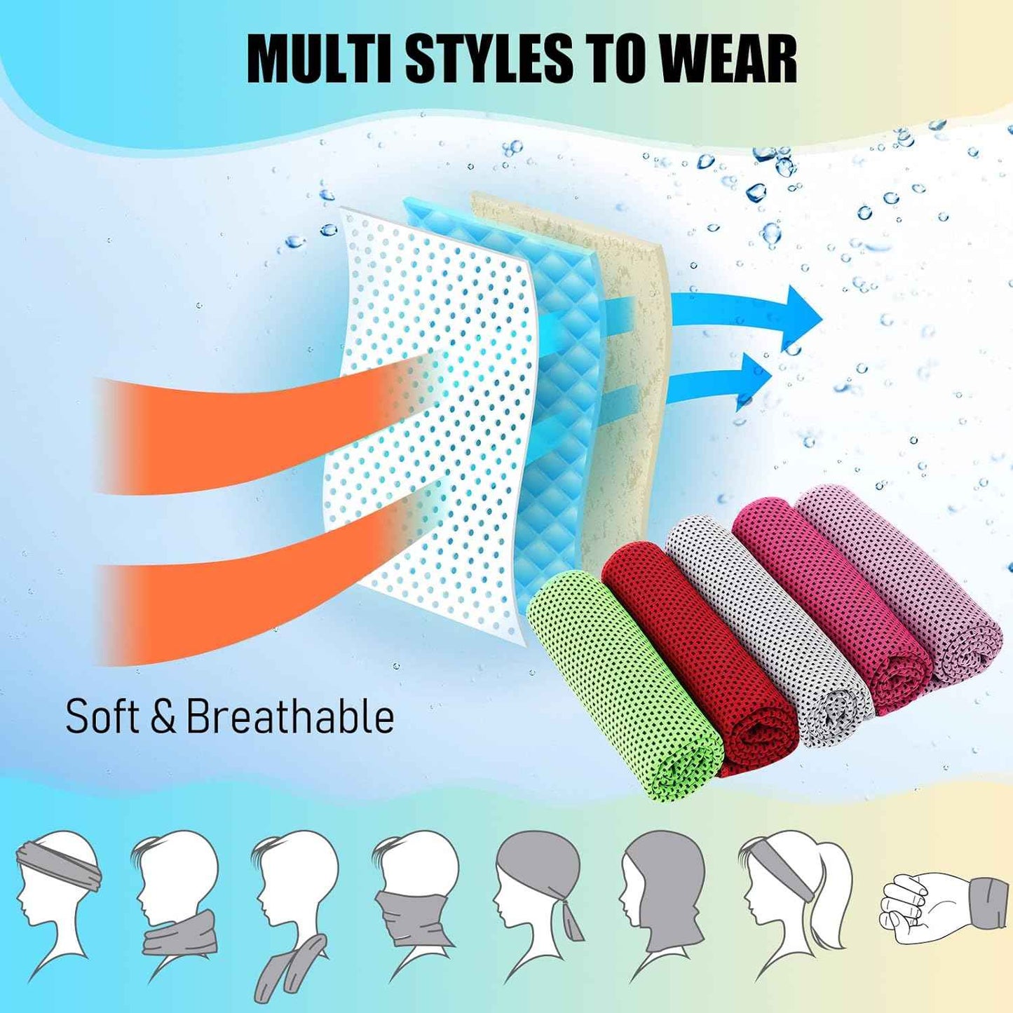 BBTO 80 Pcs 32 x 12 Inch Microfiber Ice Towel, Cooling Cold Towel for Neck and Face Breathable Chilly for Yoga, Sport, Gym, Workout, Camping and More Activities(Multicolor)