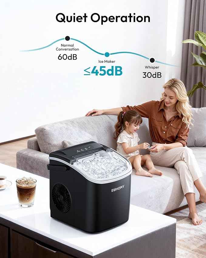 EUHOMY Countertop Ice Maker Machine with Handle, 26lbs in 24Hrs, 9 Ice Cubes Ready in 6 Mins, Auto-Cleaning Portable Ice Maker with Basket and Scoop, for Home/Kitchen/Camping/RV. (Black)