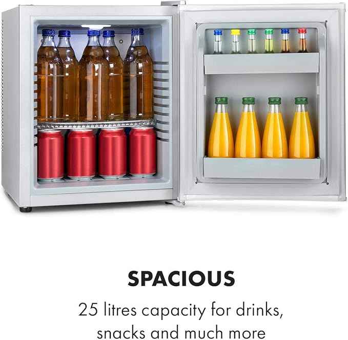 Klarstein Happy Hour – Mini bar, réfrigérateur à boissons, Compression, température de refroidissement : 5-15 °C, classe d'efficacité énergétique A, silencieux : 0 dB, lumière LED, 25 L, Argent