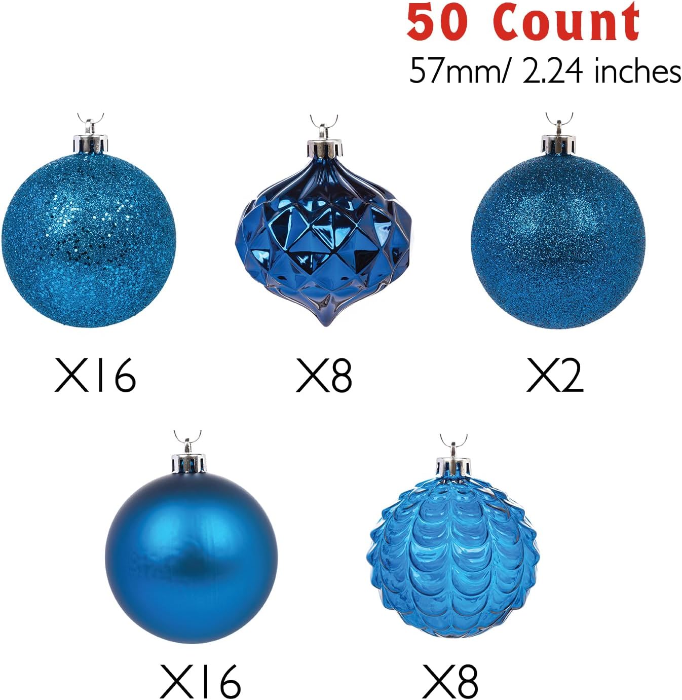 Every Day is Christmas Ornaments, Shatterproof Christmas Tree Ornament Set, Christmas Balls Decoration 50 Count (2.24"/57mm, Royal Blue)