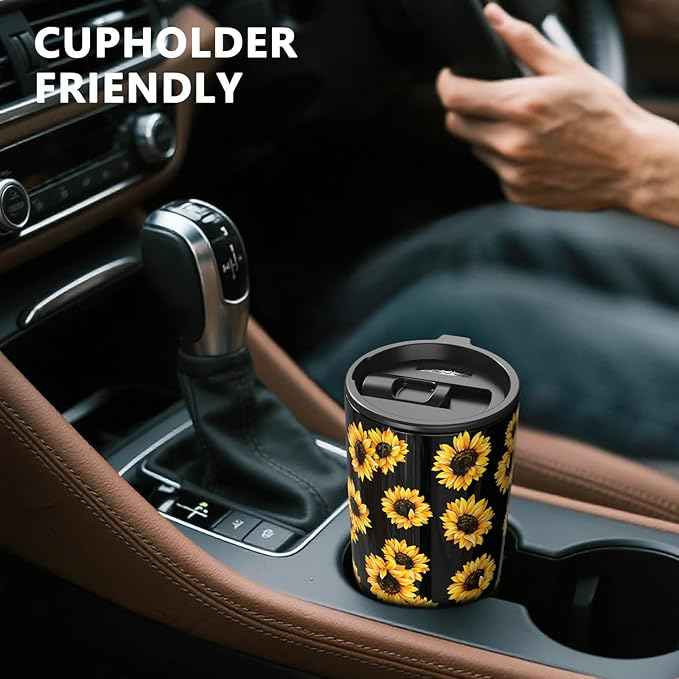 TILUCK 20 oz Insulated Tumbler with BPA-Free Lid, Stainless Steel Vacuum Travel Coffee Mug, Double Wall Coffee Tumbler for Cold Drinks（20oz，Sunflower）