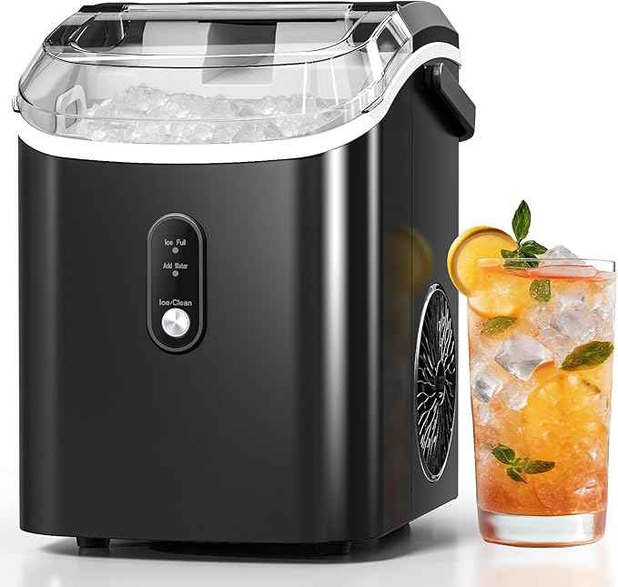Antarctic Star Nugget Ice Makers Countertop with Self-Cleaning, 35lbs/24H, Portable Sonic Ice Maker Machine with Handle/Basket/Scoop for Home, Kitchen, Office, Camping(Black)