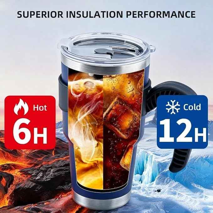 GGQ 30oz Insulated Tumbler with Handle Food-Grade 304 Stainless Steel with Lid,Straw and Cleaning Brush,Double Wall Cup for Hot & Cold Beverages,Leak-Proof Sweat-Proof Travel Coffee Cup (Black)