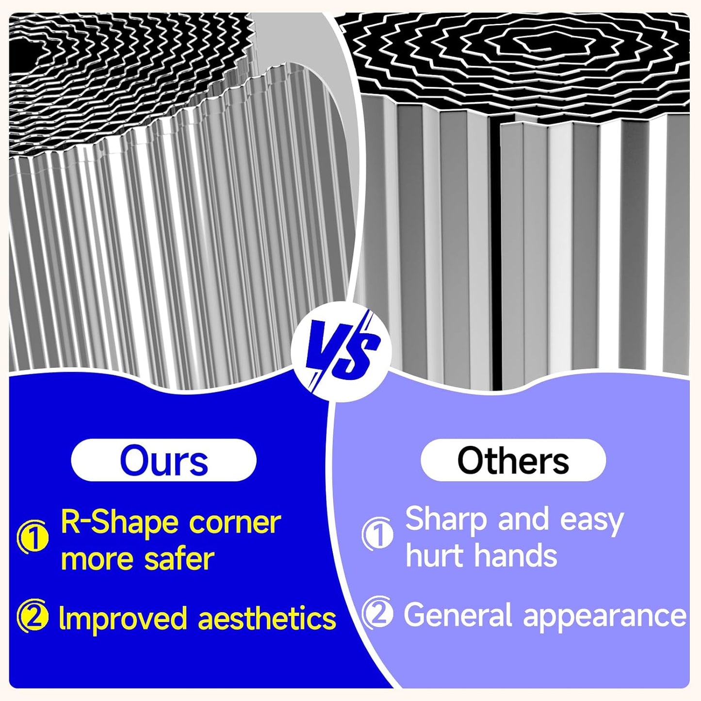 Corrugated Garden Edging,8"×10Ft Galvanized Steel Landscape Edging & Lawn Edging Border, Metal Garden Border for Flower Beds, Garden，Lawn，Raised Beds & Tree Surrounds (Silver)