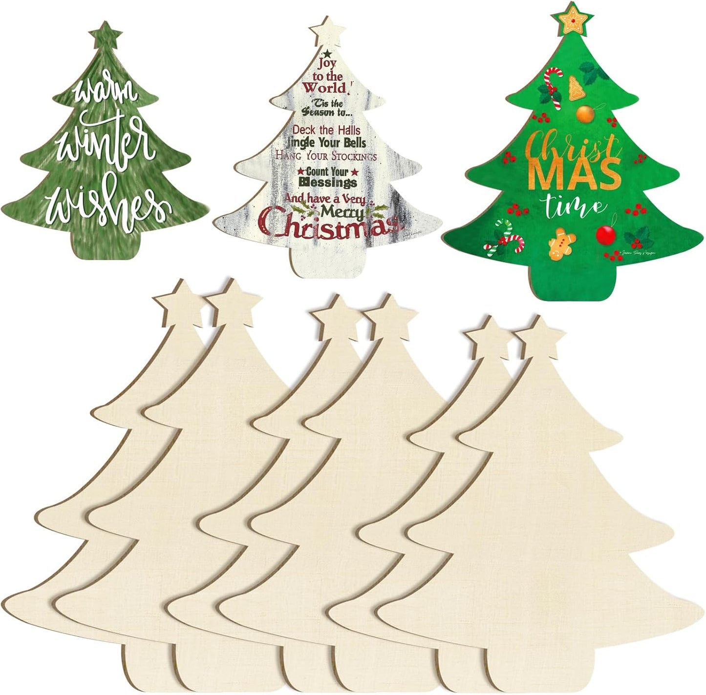 Wooden Christmastree Ornaments for Paint Christmas Decorations Cutouts Unfinished 6Pack, Wood Christmastree for Crafts DIY Blank Cutouts Ornament Winter New Year Decorations 3 Size