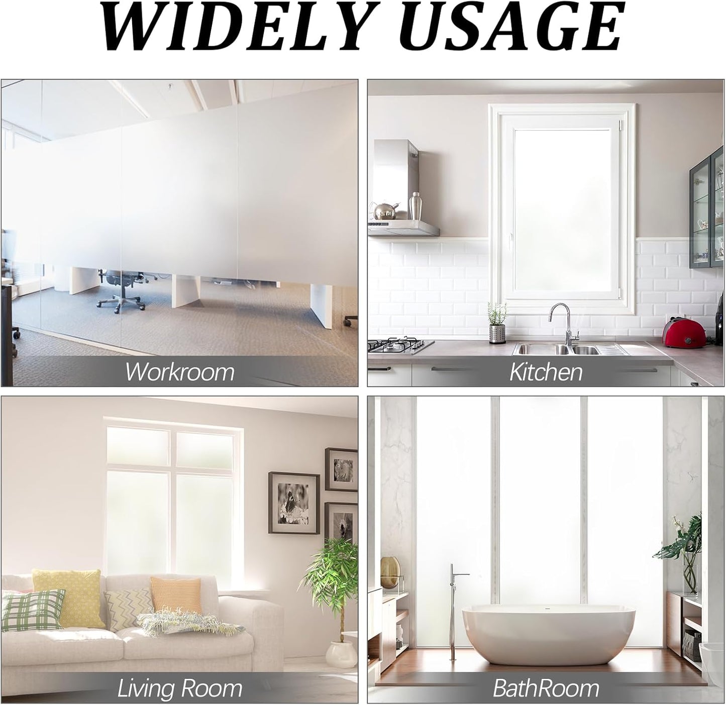 Window Privacy Film, Frosted Glass Static Cling Non-Adhesive Window Cover For Bathroom UV Sunlight Blocking Heat Control For Home Decorative Frosting Pure Matte White Size 17.5 x 157.4 Inches