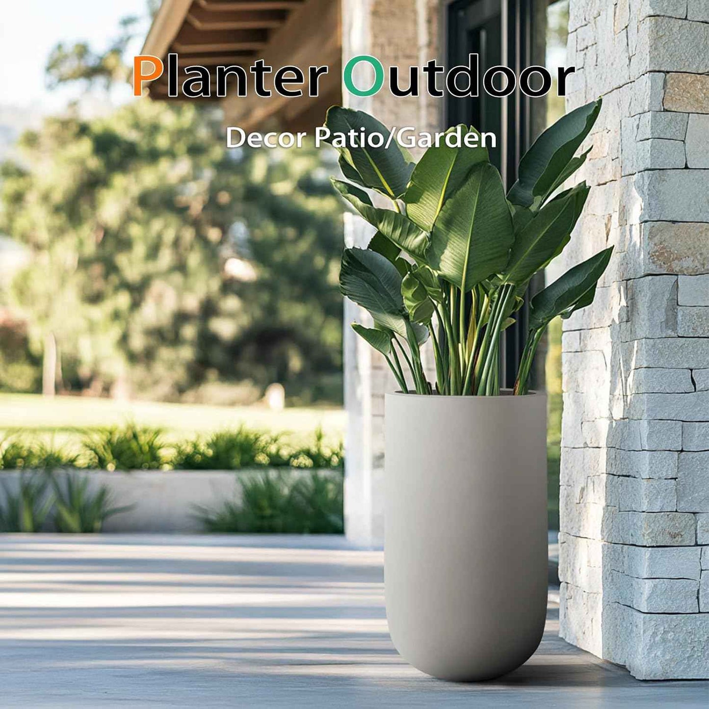 Heyzier Concrete Tall Planter Outdoor Indoor, Large Cement Plant Pots for Trees Flowers (Gray, 24 inch)