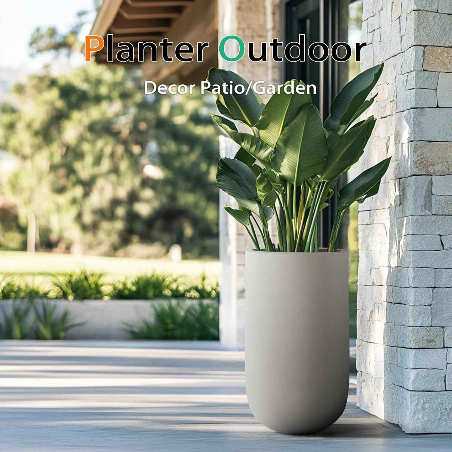 Heyzier Concrete Tall Planter Outdoor Indoor, Large Cement Plant Pots for Trees Flowers (Gray, 24 inch)