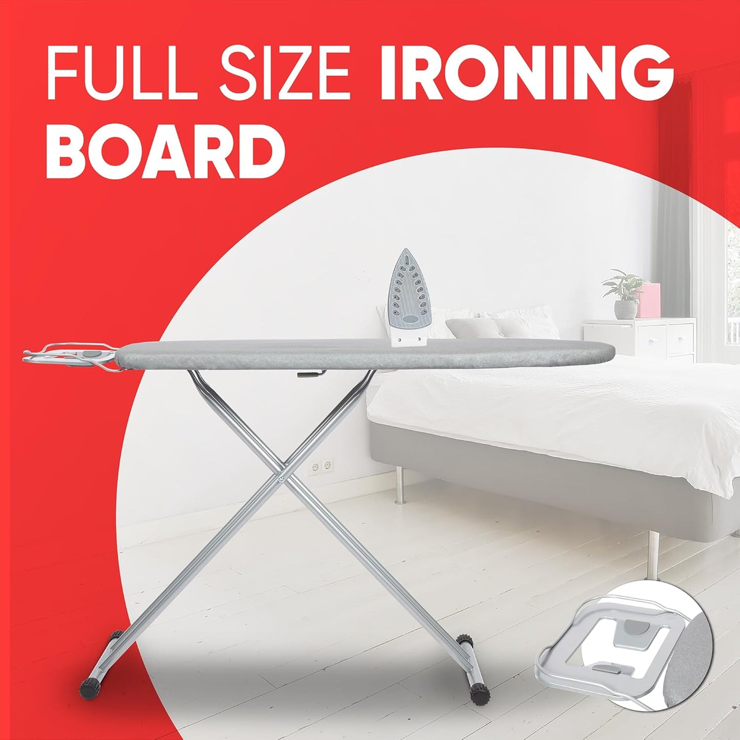 Ironing Board Full Size 54" L x 13" W, Foldable & Adjustable Height Iron Board with Heat-Resistant Cover and Iron Rest, Sturdy & Space-Saving Ironing Table for Home