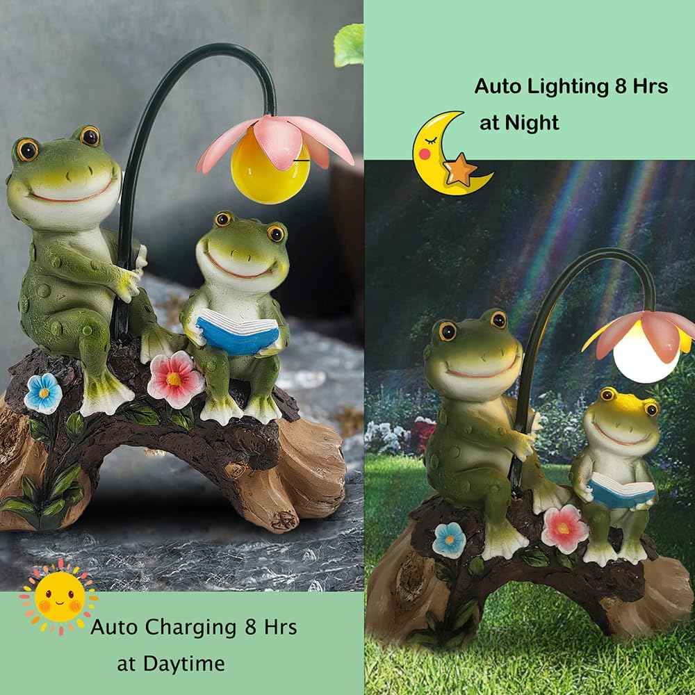 Garden Decor Solar Light, Resin Frog Statue Outdoor Decoration, Garden Statue for Outside Clearance, Balcony, Front Porch, Yard Ornaments, Patio