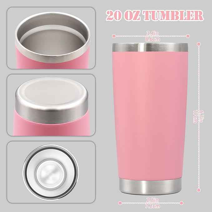 20 oz Tumbler with lid Double Wall Vacuum Insulated Tumblers Stainless Steel Coffee Mug Travel Coffee Tumbler Powder Coated Tumbler Cup Keep Hot&Cold - (Pink 6 Pack)