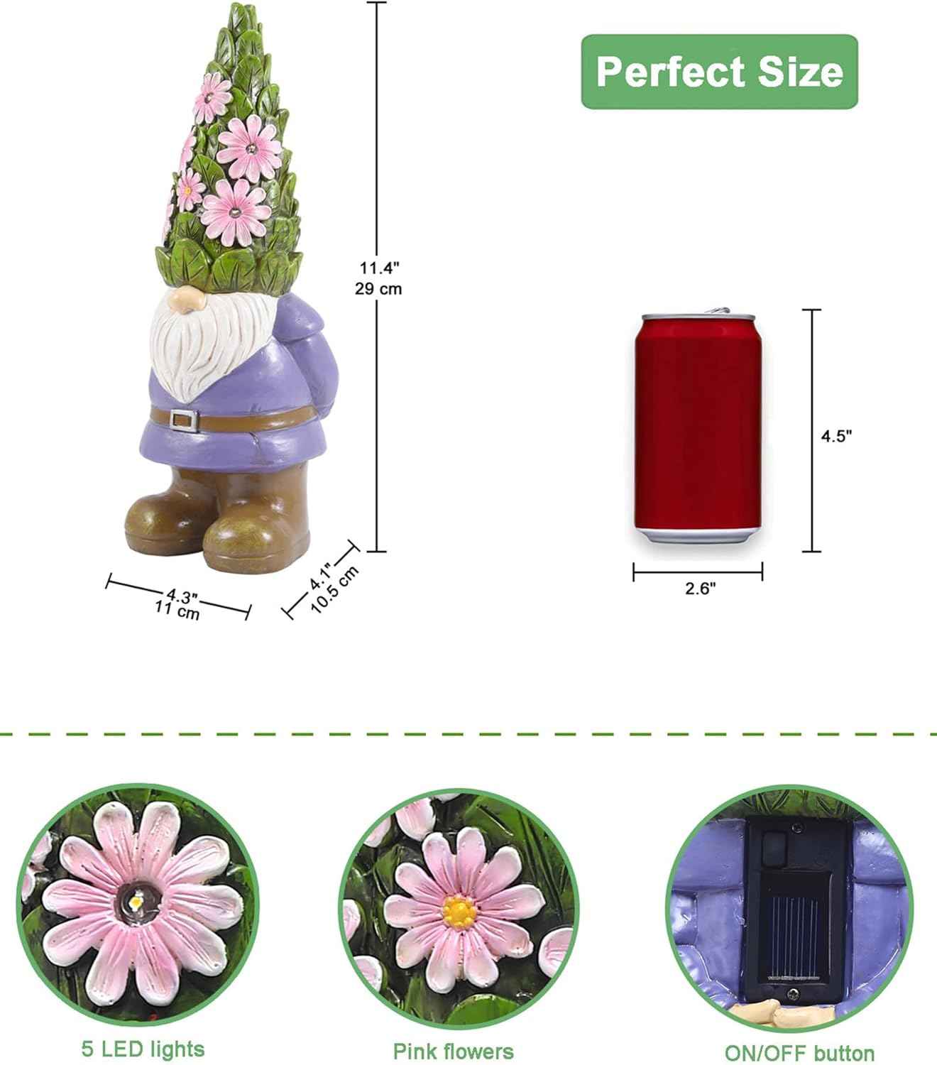 Nacome Solar Garden Outdoor Statues Gnome with Succulent and 7 LED Lights - Lawn Decor for Patio, Balcony, Yard Ornament for Mom Grandma Women