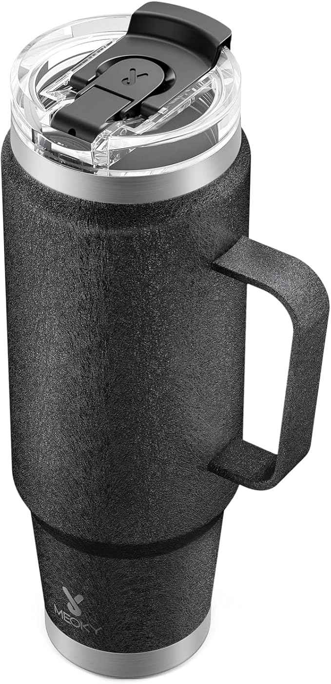 Meoky 40oz Tumbler with Handle, Stainless Steel Travel Mug with 2-in-1 Straw and Sip Lid, Vacuum Insulated Coffee Mug, 100% Leak Proof, Keeps Cold for 34 Hours or Hot for 10 Hours (Night)