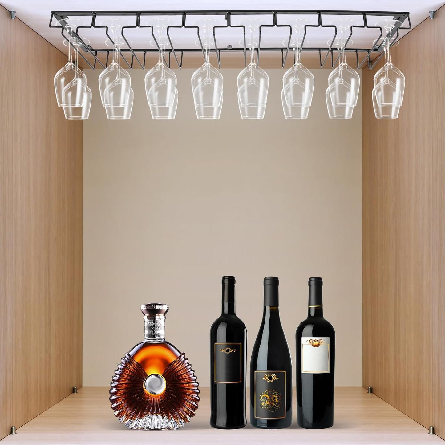 Wine Glass Rack Under Cabinet Stemware Wine Glass Holder Glasses Storage Hanger 8 Row Extreme Large Stemware Hanger Metal Bar Glasses Storage Rack for Kitchen