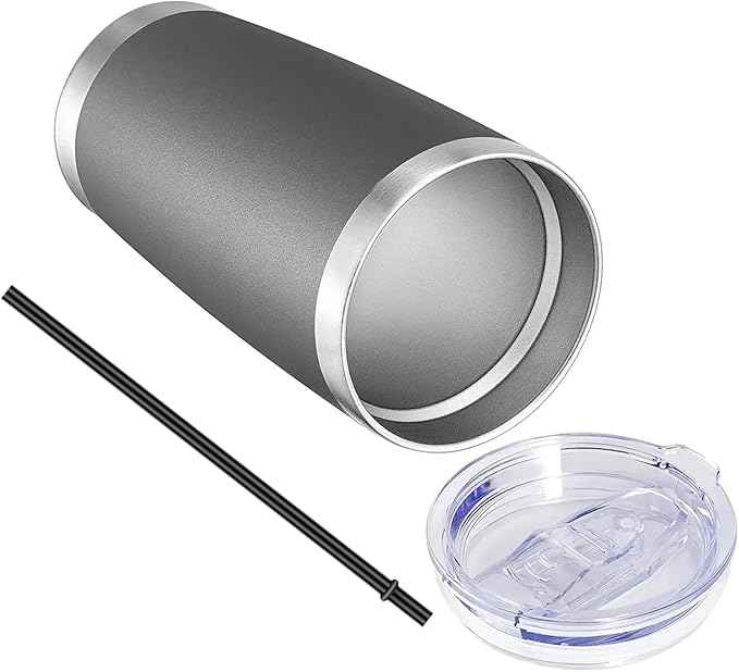 VEGOND 20oz Tumbler with Lid and Straw Stainless Steel Tumbler Cup Vacuum Insulated Double Wall Travel Coffee Mug Powder Coated Coffee Cup, Grey, 1 Pack