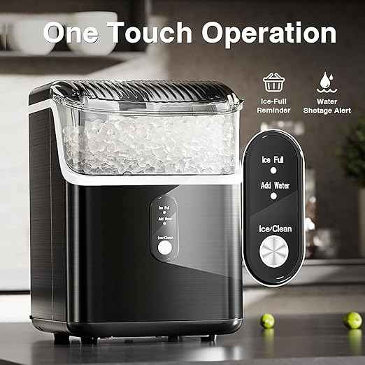 Antarctic Star Nugget Ice Makers Countertop, Portable Ice Machine with Ice Scoop & Basket, 34Lbs/24H, Self-Cleaning, One Click Operation for Camping/RV/Party (Stainless Steel Black)