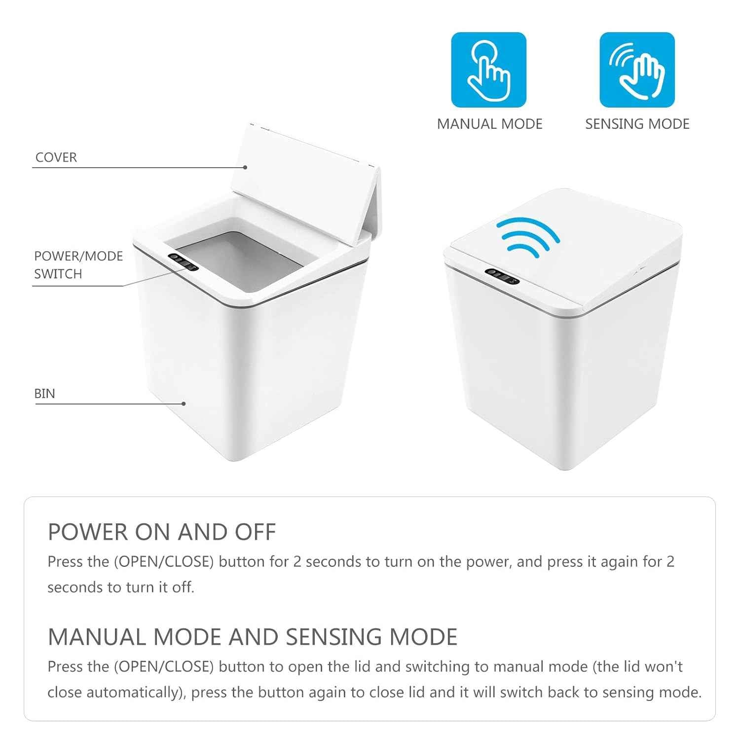 Automatic Small Countertop Trash Can, Rechargeable Mini Desktop Waste Bin with Lid for Office Desk/Bedside Table/Coffee Bar, White-1.5 Gal