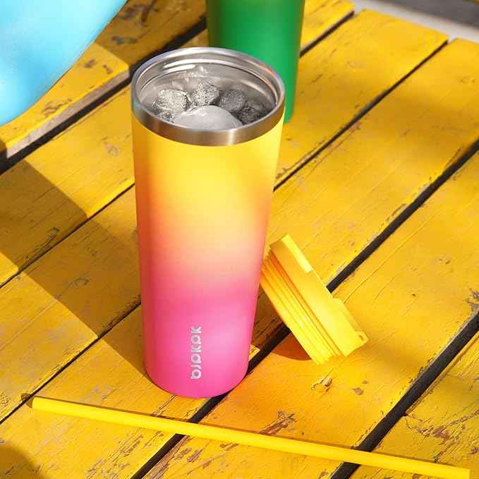 BJPKPK 26oz Stainless Steel Insulated Tumbler With lid And Straw Travel Coffee Thermal Tumblers Cup For Women And Men,Pink Yellow Rose