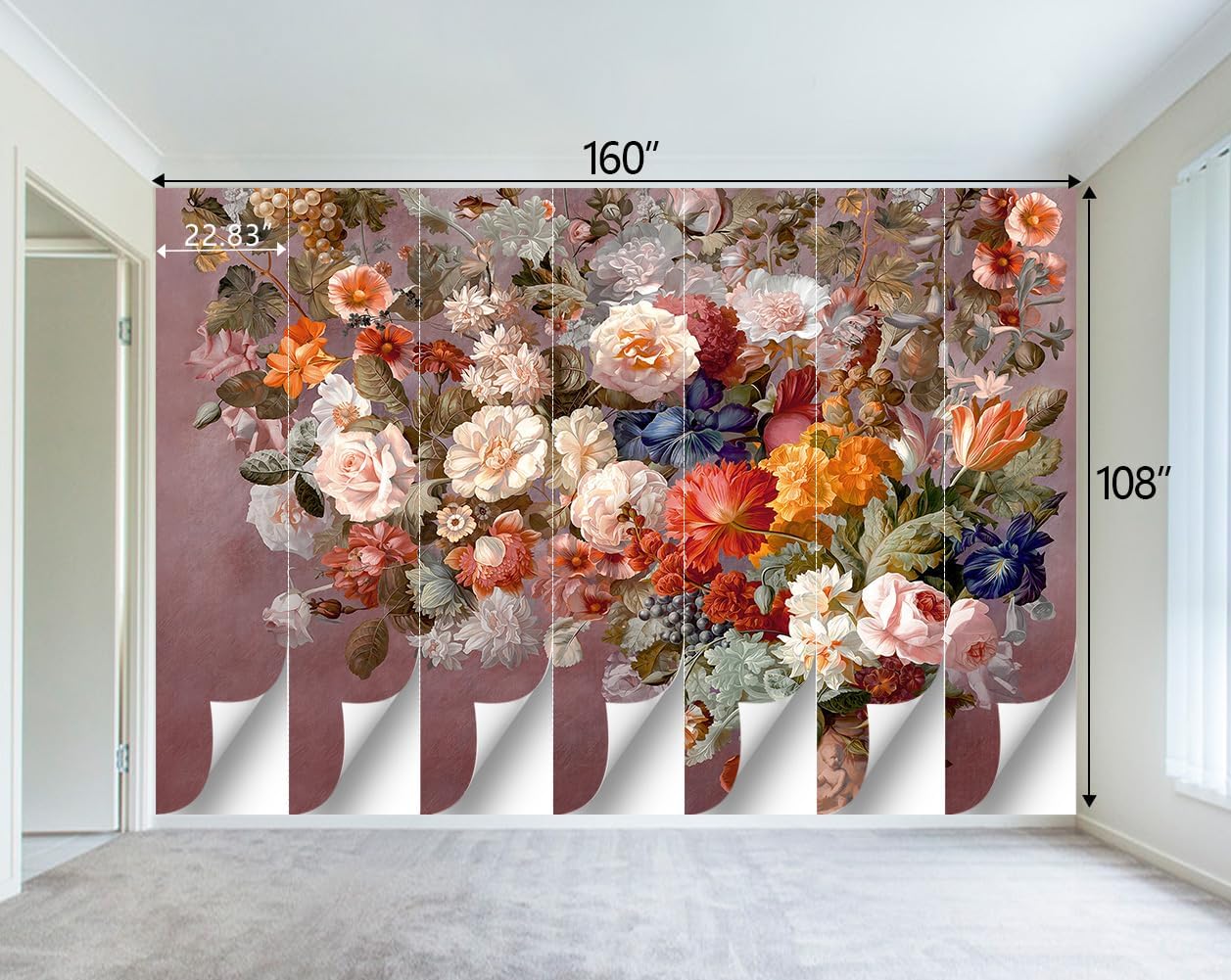 Colorful Floral Leaf Bathroom wallpeper Living Room Bedroom Pink Flower Wall Mural - 160"x108" (Not Peel and Stick)