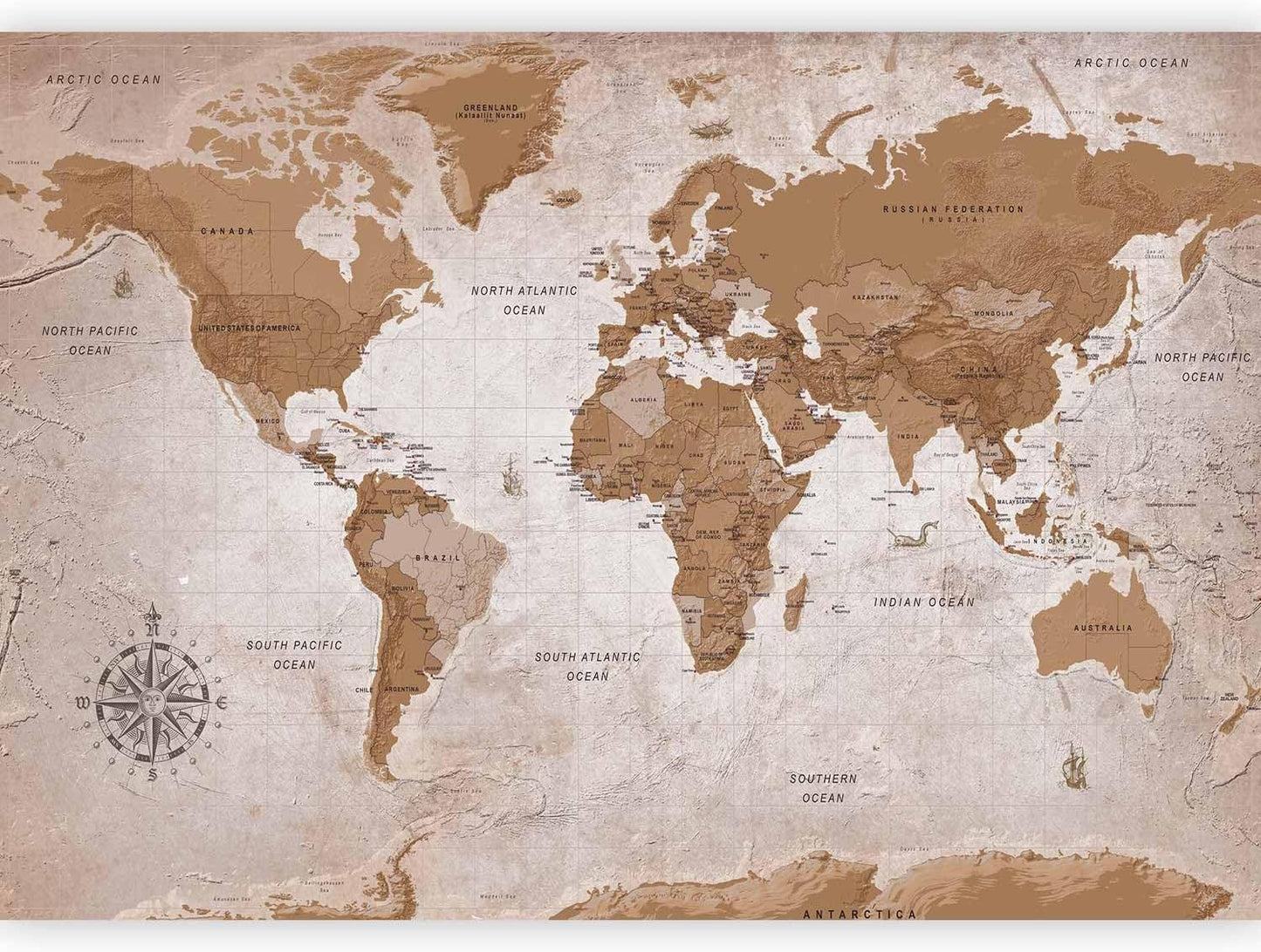 artgeist Premium Wall Mural World Map 177x124 in - XXL Non-Woven Wallpaper Fleece Wall Decor Photo Print Picture Image Design Home Map of The World k-A-0108-a-a