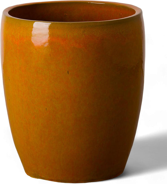 Emissary Bullet 18 in. Bright Orange Ceramic Round Planter (18 in. L x 18 in. W x 21 in. H) with Drainage Hole