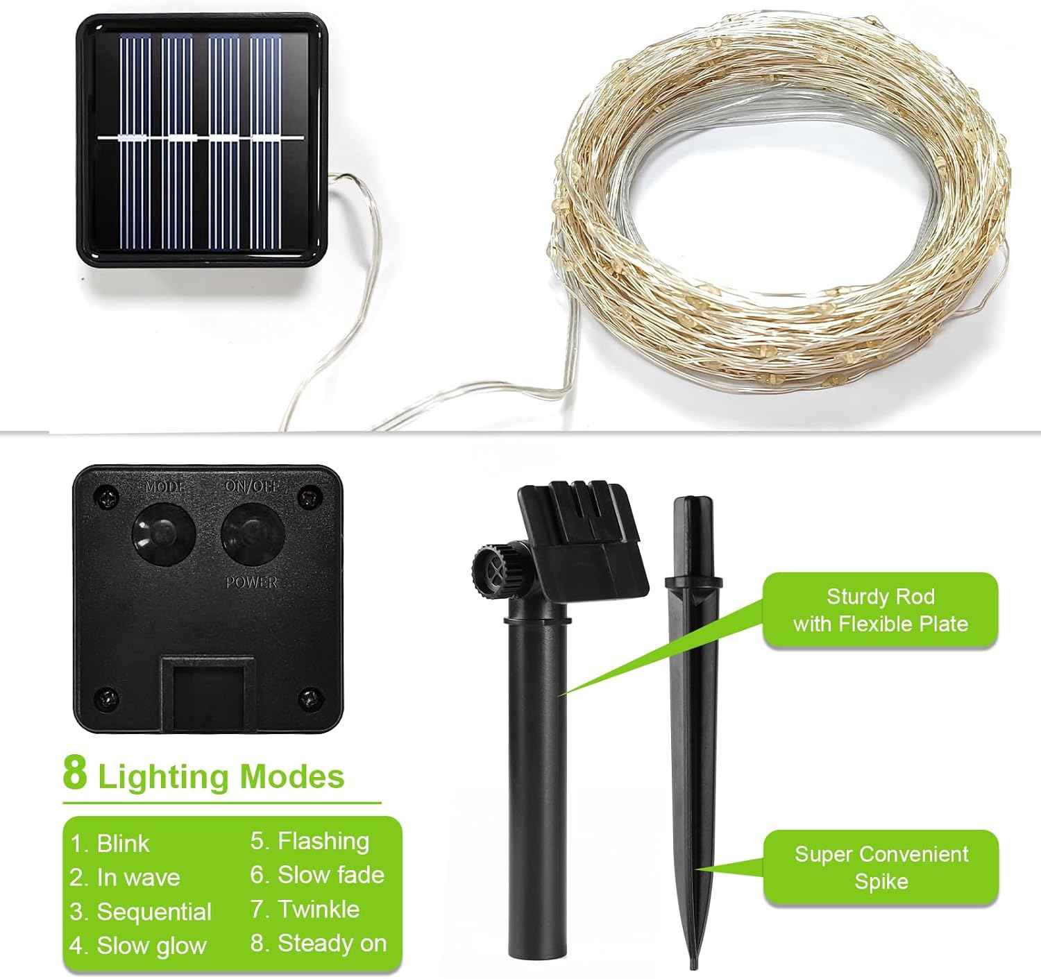 ALENEY Solar String Lights Outdoor, 99 Feet 300 LEDs 8 Modes Solar Fairy Lights for Outside, Waterproof Outdoor Light for Patio Yard Christmas Tree Halloween Wedding Party Decorations, Warm White