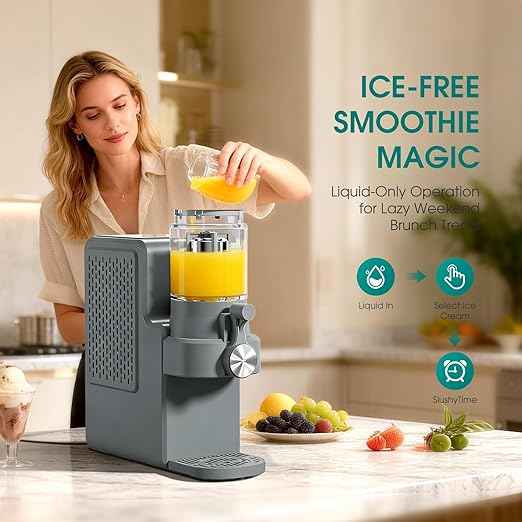 Slushie Machine with Self-Cleaning, No Ice Needed Slushy Maker for Home, Real-Time Temp Display, Frozen Drink Maker with 7 Preset Programs for Ice Cream, Frappés, Milk Shake and More