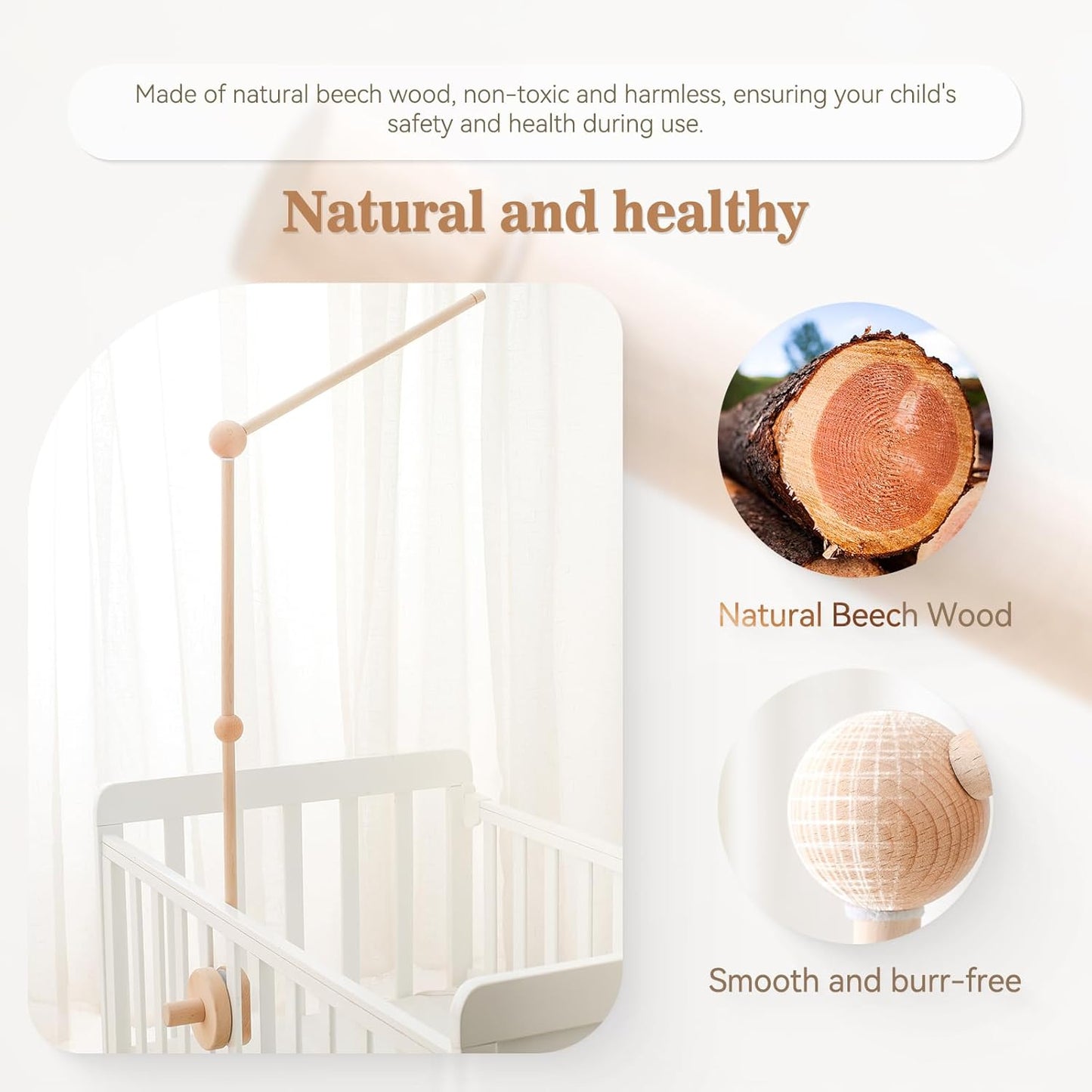 Baby Crib Mobile Arm,HBM Wooden Mobile Arm for Crib Mobile Hanger for Crib Baby Girl Nursery Decor