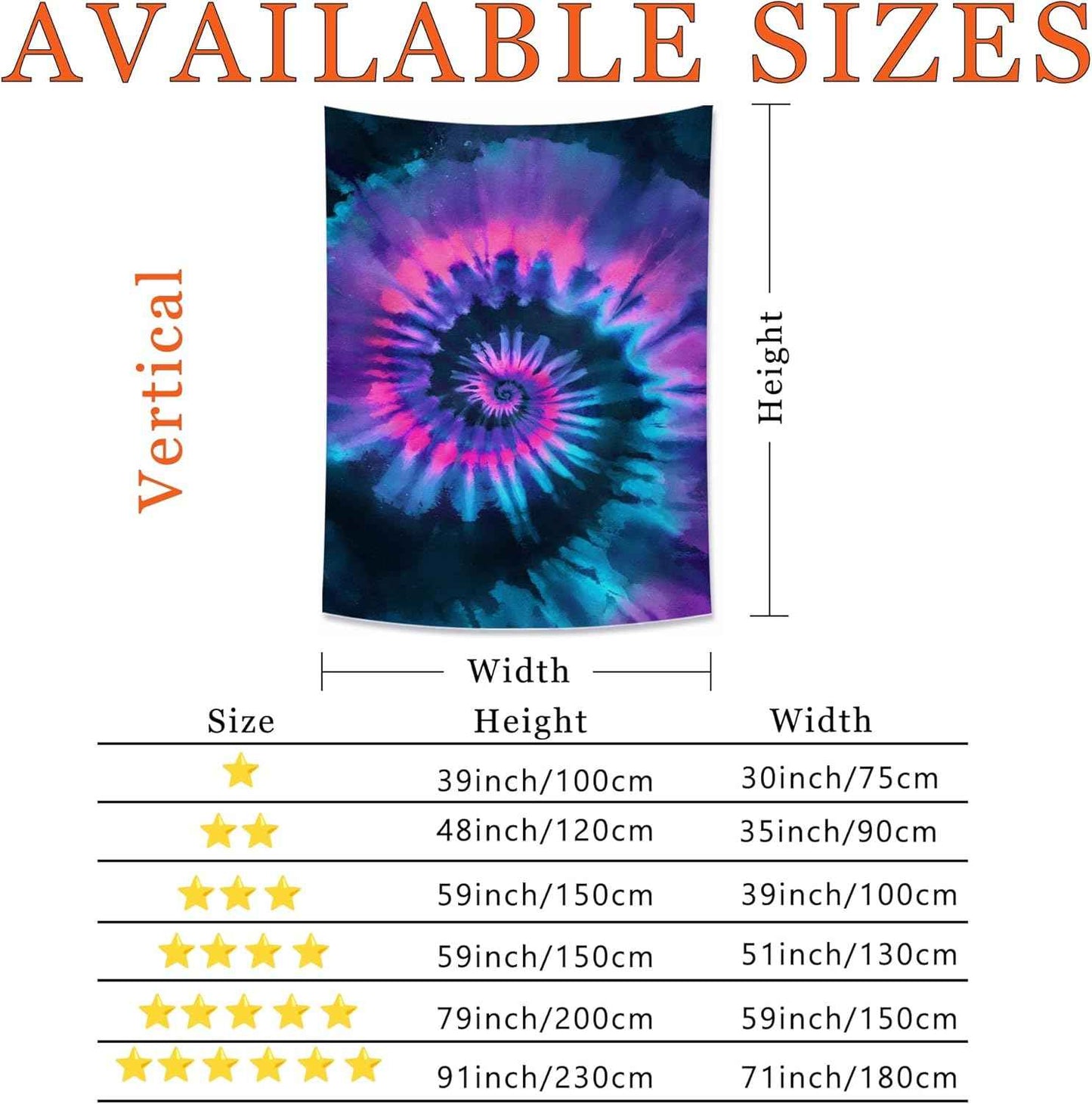 Spiral Tie-Dye Tapestry, Vibrant Violet Blue Decorative Wall Hanging, Colorful Aesthetic Tapestries for Bedroom, Living Room, Dorm 70x90 Inch