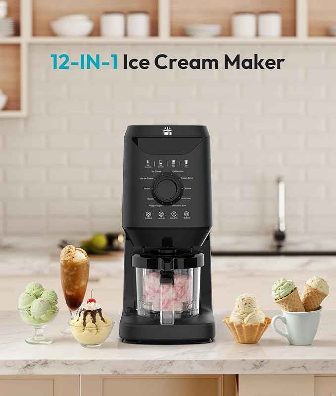 Rellytech Homemade Ice Cream Maker Machine - 12-in-1 Ice Cream Maker with 2 Pint Containers & Lids, Gelato, Sorbet and Frozen Yogurt Maker, Self-Cleaning, Pre-freeze for 24 Hours