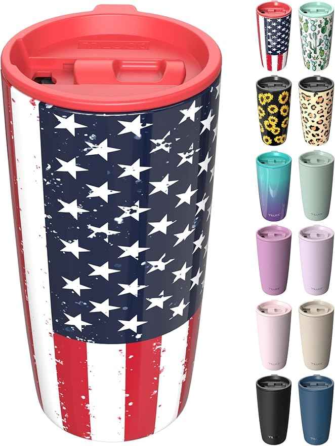 TILUCK 20 oz Insulated Tumbler with BPA-Free Lid, Stainless Steel Vacuum Travel Coffee Mug, Double Wall Coffee Tumbler（20oz，RedFlag）