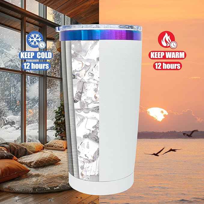 20 oz Tumbler Stainless Steel Tumbler with Lid and Straw, Double Wall Vacuum Insulated Travel Coffee Mug for Laser Engrave, Powder Coated Cup for Hot and Cold Drinks (White,1 pack)