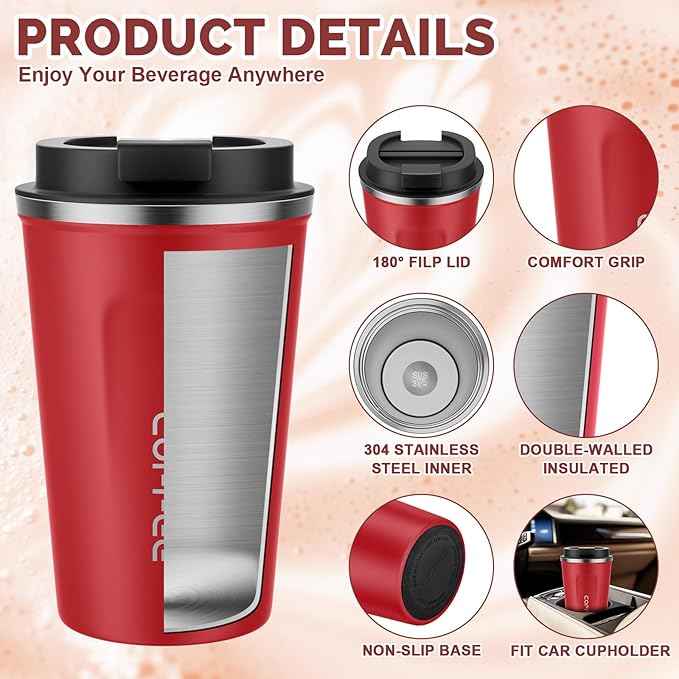 MOMSIV 12oz Travel Mug, Insulated Coffee Cup with Leakproof Lid, Vacuum Stainless Steel Double Walled Reusable Tumbler for Hot and Cold Water Coffee and Tea In Travel and Car