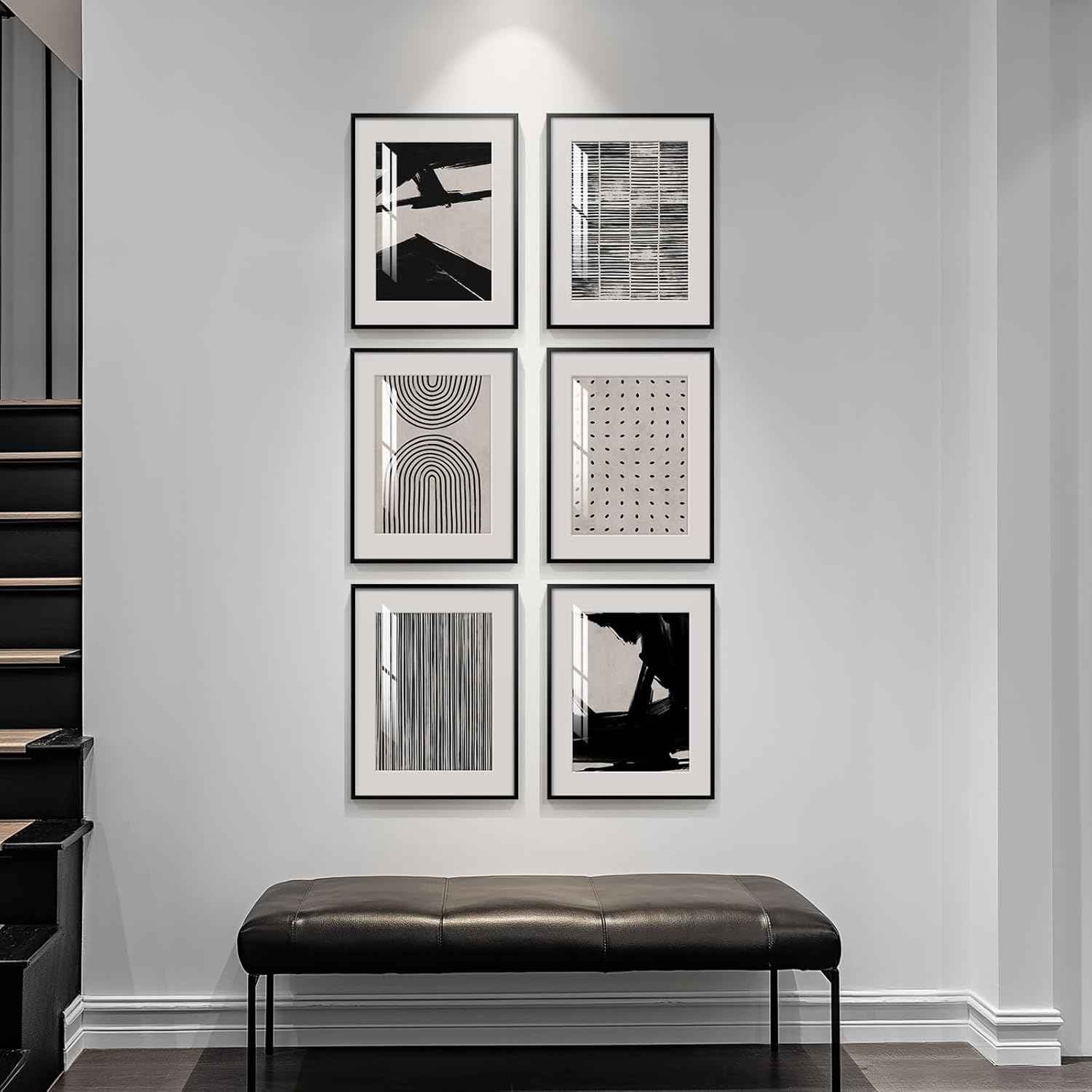 Framed Black and White Abstract Wall Art, 6 Pieces Modern Prints Paintings Artwork for Walls, Minimalist Abstract Pictures for Living Room Bedroom Dining Room Office Bathroom Wall Decor 11x14 Inch