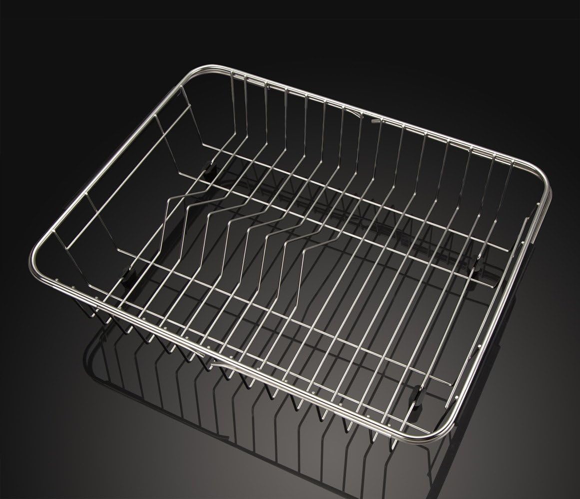 SANNO Dish Drying Rack with Stainless Steel Utensil Holder Large Dish Rack Drainer Drain Expandable Shelf Dish Rack in Sink or Over Sink or On Counter Rustproof Stainless Steel