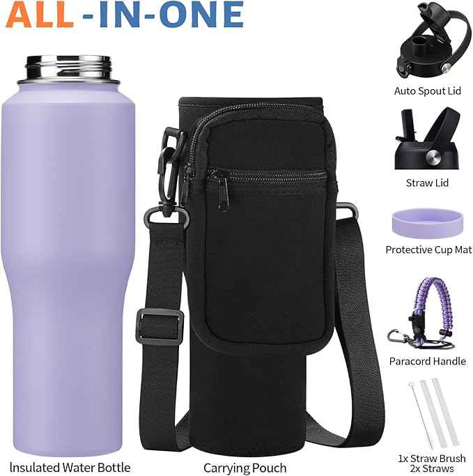 32oz 40oz Insulated Water Bottle with Straw - Keep Cold 48h or Hot 24h, Insulated Tumbler with Auto Spout Lid Fits in any Car Cup Holder, Metal Water Bottle Travel Coffee Mug for Car, Gym, Office