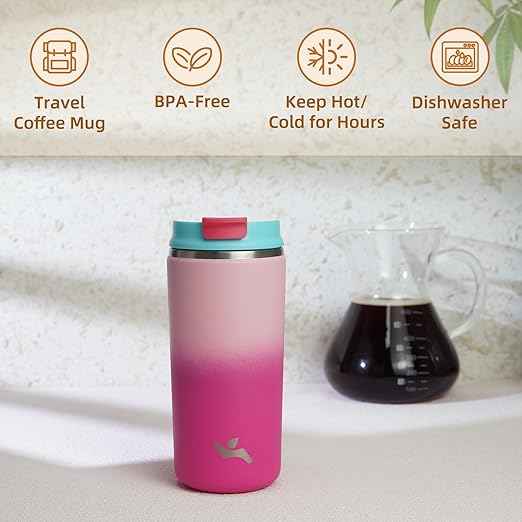 Konokyo Tumbler with Lid, 12 oz Travel Coffee Mug Double Wall Vacuum Stainless Steel Thermal Metal Cup Insulated Water Bottle,Cherry