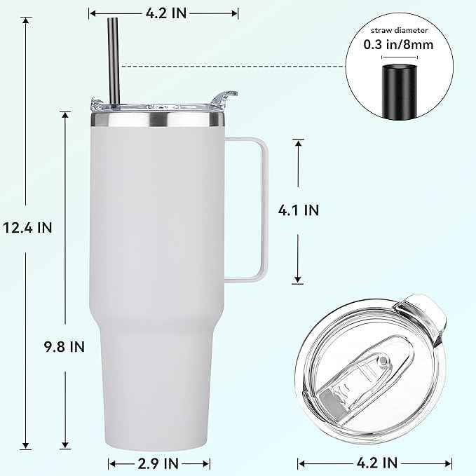 HASLE OUTFITTERS 40 oz Stainless Steel Tumbler with Handle, Vacuum Insulated Tumblers Bulk, Reusable Double Wall Travel Coffee Mug, Durable Powder Coated Water Bottles(White, 8)