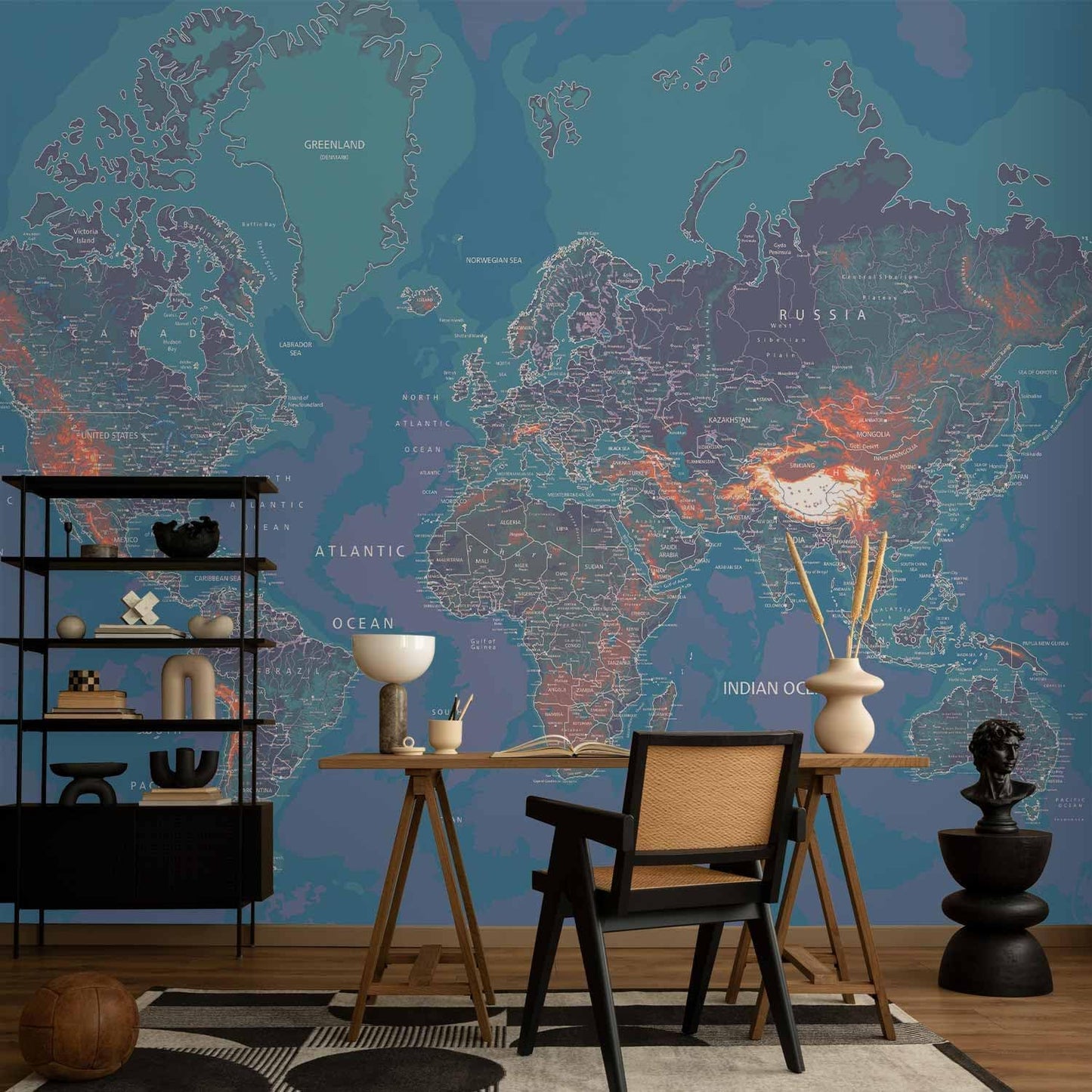 artgeist Wall Mural World Map 77x55 in - XXL Peel and Stick Self-Adhesive Wallpaper Removable Large Sticker Foil Wall Decor Print Picture Image Design Map of The World k-A-0061-a-d