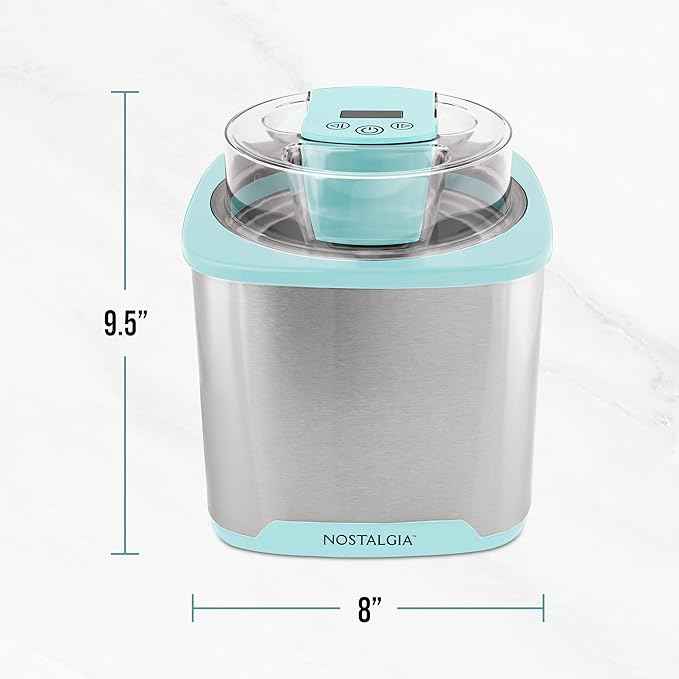 Nostalgia 2-Quart Electric Ice Cream Maker – Make Homemade Ice Cream, Gelato, Sorbet & Frozen Yogurt – No Salt/Ice Needed, Digital Controls, Mix-In Chute & Freezing Gel Canister – Stainless & Aqua