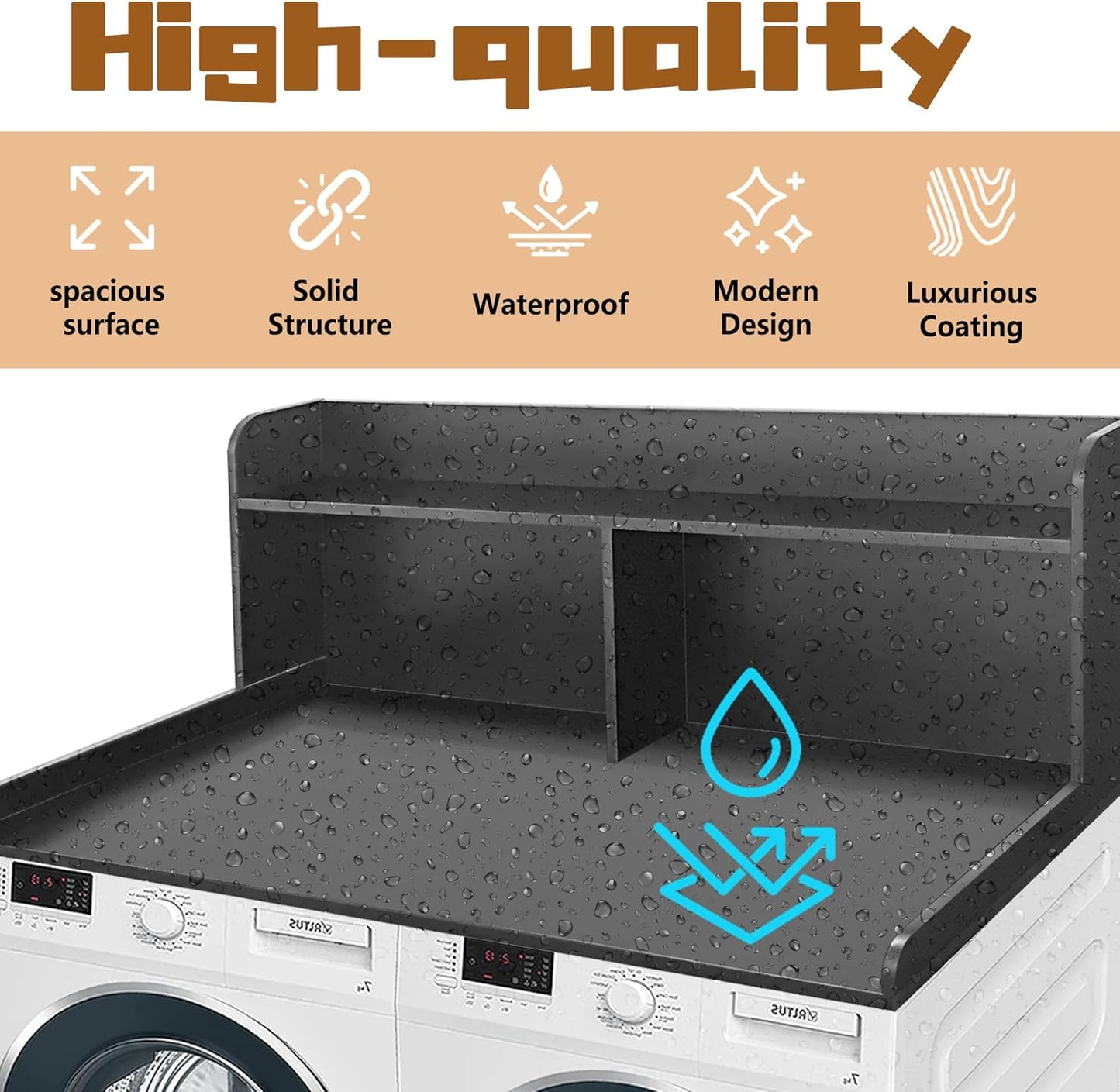 Royxen 2-Tier Washer Dryer Countertop,19.5"H Wood Washer and Dryer Topper with Storage Shelf,Laundry Countertop Over Washer Machine, Universal Fit for Laundry Room Organization (Black, 54"W X 27.5"D)