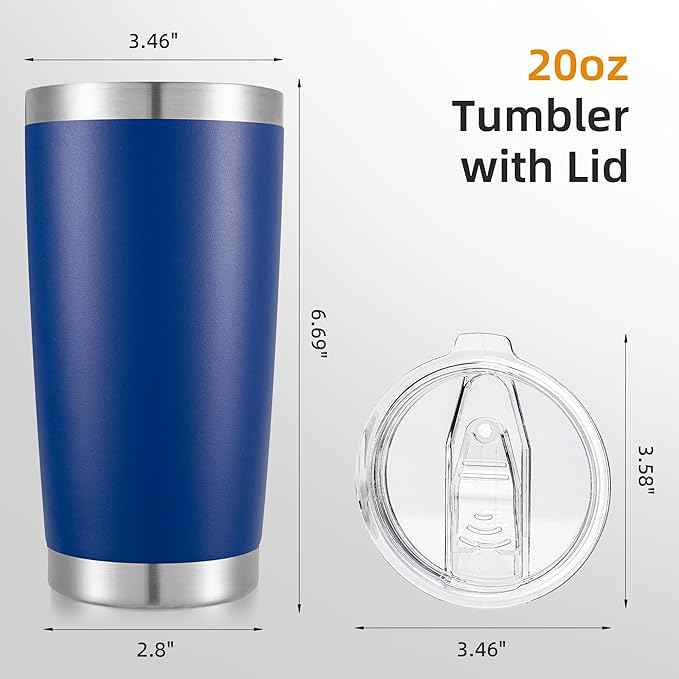 20 oz Tumbler with Lid Stainless Steel Insulated Tumblers Double Wall Vacuum Coffee Mug Powder Coated Tumbler Cups for Cold and Hot Drinks, Blue, 1 pack