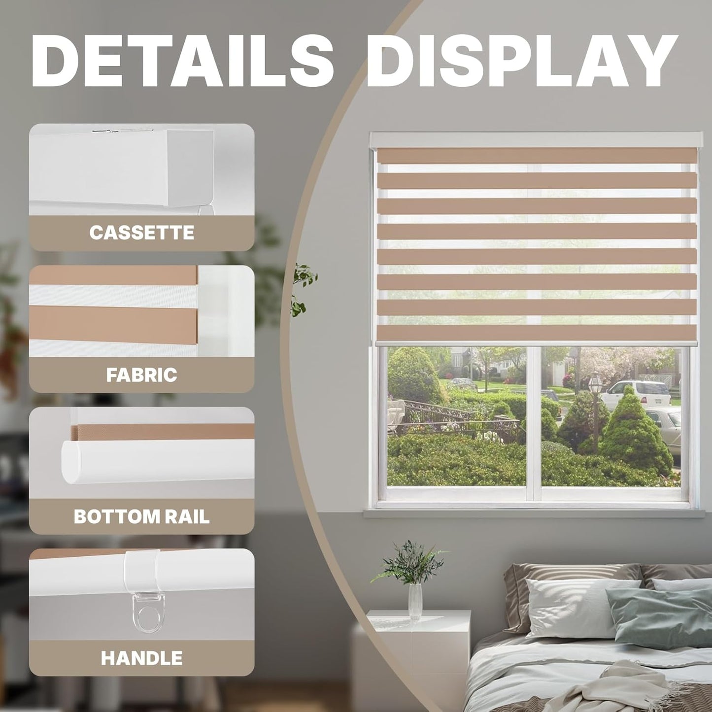 HESTIA Cordless Zebra Blinds Light Filtering Roller Shades UV Blocking Blackout Privacy Indoor Window Blind for Home Office Day and Night, Beige,32" W x 54" H