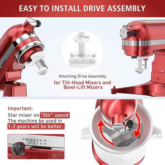 Ice Cream Attachment for KitchenAid Mixer, Ice Cream Bowl Compatible with 4.5Qt and 6QT Or Larger Stand Mixers KitchenAid Attachment, Frozen Yogurt & Sorbet Gelato Maker Attachment, 2 Qt With lid